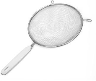 Fackelmann Sieb Ø 20 cm, Küchensieb aus Edelstahl, feinmaschiger Seiher mit Griffeinlage aus Kunststoff (Farbe: Weiß/Silber), Menge: 1 Stück