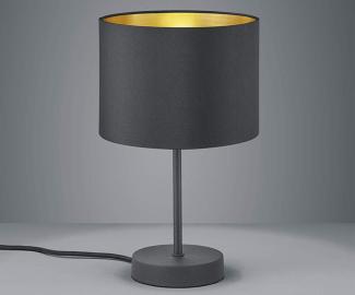 Edle LED Tischleuchte mit 20cm Ø Lampenschirm aus Stoff in Schwarz & Gold