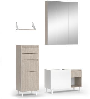 Vicco Badmöbel-Set Arianna Greige Weiß, modernes Design, Badezimmer Spiegelschrank Waschtischunterschrank Wandregal Midischrank