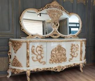 Casa Padrino Luxus Barock Möbel Set Weiß / Gold - 1 Barock Sideboard & 1 Barock Wandspiegel - Barock Möbel - Edel & Prunkvoll