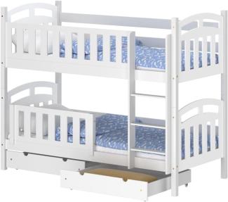 WNM Group Hochbett mit Rausfallschutz und 2 Schubladen Suzie - aus Massivholz - Kinderbett für Mädchen und Jungen - Absturzsicherung Kinderhochbetten 160x80 cm - Weiß