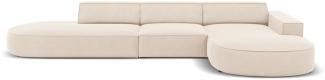 Micadoni 4-Sitzer Samtstoff Ecke rechts Sofa Jodie | Bezug Light Beige | Beinfarbe Black Plastic