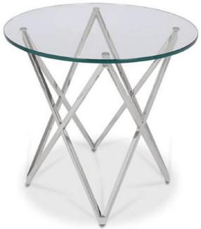 Casa Padrino Luxus Beistelltisch Silber Ø 60 x H. 55 cm - Runder Edelstahl Tisch mit Glasplatte - Luxus Möbel