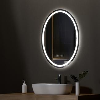EMKE Badspiegel Mit Beleuchtung Elliptisch Wandspiegel Touch Beschlagfrei 3 Lichtfarbe Dimmbar Oval Badezimmerspiegel 50×70cm