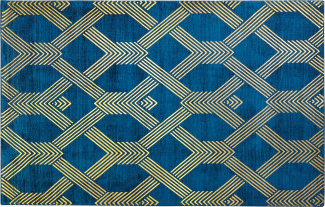 Teppich marineblau / gold 140 x 200 cm geometrisches Muster Kurzflor VEKSE