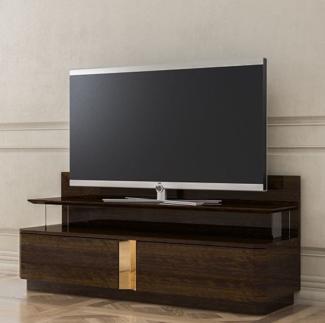 Casa Padrino Luxus Wohnzimmer TV Schrank mit 2 Schubladen Braun / Gold 150 x 50 x H. 67 cm - Edle Wohnzimmer Möbel - Luxus Qualität