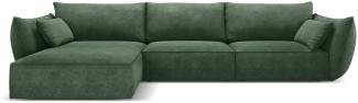 Micadoni 4-Sitzer Ecke links Sofa Kaelle | Bezug Bottle Green | Beinfarbe Black Plastic