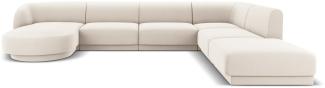 Micadoni 6-Sitzer Samtstoff Panorama Ecke rechts Sofa Miley | Bezug Light Beige | Beinfarbe Black Plastic
