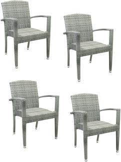 4x KONWAY® MAUI Stapelsessel Granit Premium Polyrattan Garten Sessel Stuhl Set