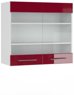 Vicco Küchenschrank Hängeschrank Unterschrank Küchenzeile Hochglanz Fame-Line (Bordeaux Hochglanz, Hängeglasschrank 80 cm)