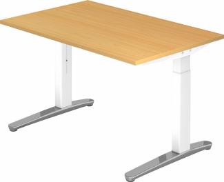 bümö® Design Schreibtisch XB-Serie höhenverstellbar, Tischplatte 120 x 80 cm in Buche, Gestell in weiß/alu poliert