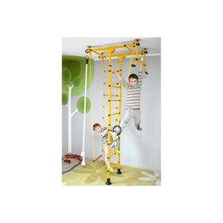 NiroSport Sprossenwand für Kinderzimmer M1 aufbau ohne bohrungen Made in Germany Metallsprossen Gelb Raumhöhe 200 - 250 cm