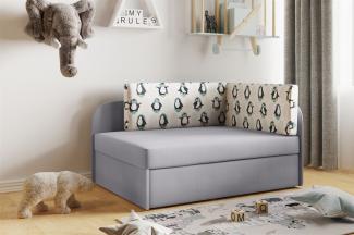 Sofa Kindersofa Schlafsofa inkl. Bettkasten MAILO Seite Links Stoff Grau-Pinguine