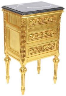 Casa Padrino Barock Beistelltisch mit 3 Schubladen und Marmorplatte Gold / Schwarz 45 x 55 x H. 75 cm - Barockmöbel
