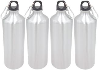 4x Aluminium Trinkflasche 1Liter silber mit Karabiner Wasserflasche Sportflasche