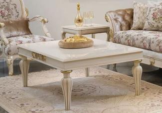 Casa Padrino Luxus Barock Couchtisch Weiß / Gold 125 x 90 x H. 47 cm - Eleganter Massivholz Wohnzimmertisch im Barockstil - Barock Wohnzimmer Möbel