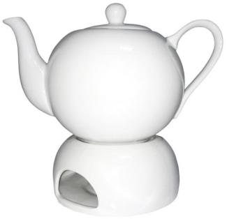 Teekanne 1L mit Stövchen Porzellan weiß