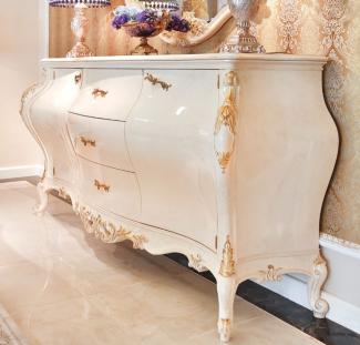 Casa Padrino Luxus Barock Kommode Creme / Gold 243 x 60 x H. 115 cm - Prunkvoller Massivholz Schrank mit 2 Türen und 3 Schubladen - Edle Barock Möbel