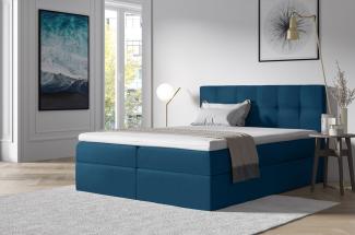 Stylefy 'Cesar' Boxspringbett, Strukturstoff Dunkelblau 120 x 200 cm