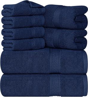 Utopia Towels - 8 teilig Handtücher Set aus Baumwolle mit Aufhänger - 2 Badetuch, 2 Handtücher und 4 Washclappen - (Marine Blau)