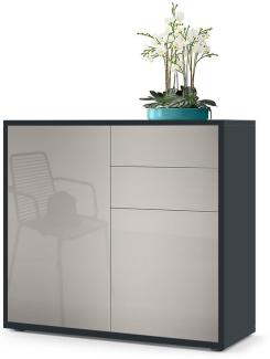 Vladon Sideboard Ben, Kommode mit 2 Türen und 2 Schubladen, Schwarz matt/Sandgrau Hochglanz (79 x 74 x 36 cm)