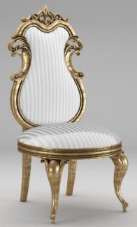 Casa Padrino Luxus Barock Esszimmerstuhl Weiß / Silber / Antik Gold - Prunkvoller Massivholz Küchenstuhl - Barock Esszimmer Möbel