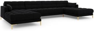 Micadoni 6-Sitzer Samtstoff Panorama Sofa Mamaia | Bezug Black | Beinfarbe Gold Metal