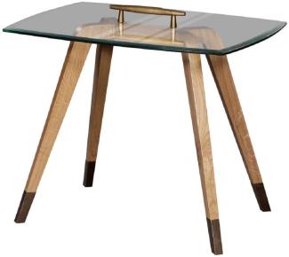 Casa Padrino Luxus Beistelltisch Naturfarben / Braun / Messingfarben 60 x 40 x H. 53 cm - Moderner Tisch mit Glasplatte und Tragegriff - Wohnzimmer Möbel - Luxus Kollektion