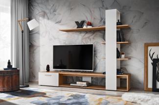 Wohnwand Eco in Weiß und Wotan 190 x 152 cm