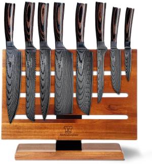 Messerset 8-teilig mit magnetischer Messerblock - Messer Kombipaket Jishaku - asiatische Küchenmesser handgeschmiedet mit Holzgriff