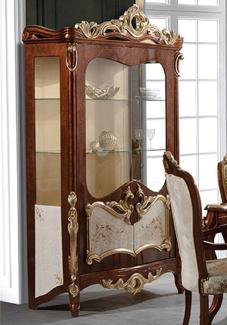 Casa Padrino Luxus Barock Vitrine Braun / Cremefarben / Gold - Handgefertigter Massivholz Vitrinenschrank mit 2 Glastüren - Prunkvolle Barock Möbel