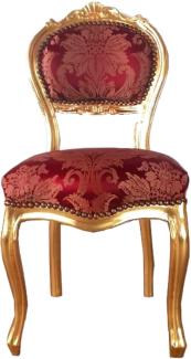 Casa Padrino Barock Damen Stuhl Bordeauxrot Muster / Gold 40 x 44 x H. 83 cm - Handgefertigter Schminktisch Stuhl mit edlem Satinstoff - Barock Möbel