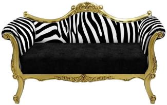 Casa Padrino Barock Sofa mit Zebra Muster Schwarz / Weiß / Gold - Handgefertigtes Wohnzimmer Sofa im Barockstil - Barock Wohnzimmer Möbel