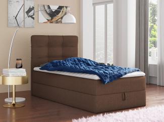 Sofnet 'Best Mini' Boxspringbett mit Bonell-Matratze, Bettkasten und Topper, Webstoff, Braun, 100 x 200 cm