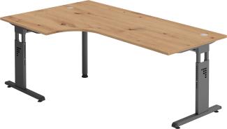 bümö® Eckschreibtisch O-Serie höhenverstellbar, Tischplatte 200 x 120 cm in Asteiche, Gestell in graphit