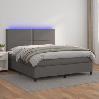 Boxspringbett mit Matratze & LED Grau 180x200 cm Kunstleder (Farbe: Grau)