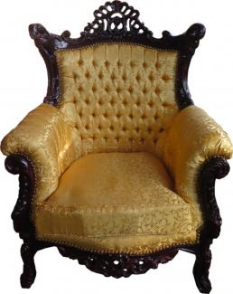 Casa Padrino Barock Sessel Al Capone Gold Muster / Mahagoni Braun - Antik Stil Wohnzimmer Möbel