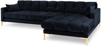 Micadoni 5-Sitzer Samtstoff Ecke rechts Sofa Mamaia | Bezug Dark Blue | Beinfarbe Gold Metal