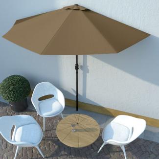 Balkon-Sonnenschirm mit Alu-Mast Taupe 300×150 cm Halbrund