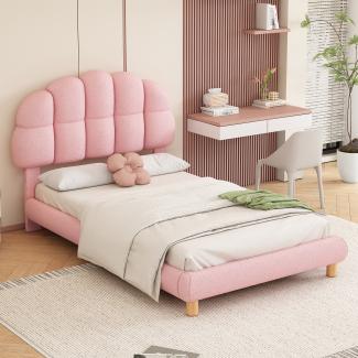 Merax 90x200cm Einzelbett, Polsterbett, Holzlattenrost, Kreisvlies, Rosa