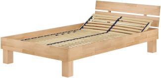 Erst-Holz Bett Buche massiv 120x220 cm, mit Federholzrahmen in Überlänge