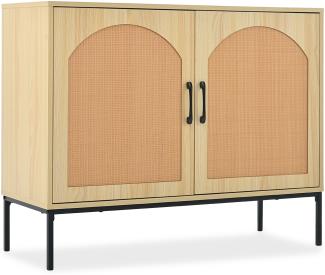 Merax Rattan Aufbewahrungsschrank mit 2 unregelmäßigen Türen, stilvoller Wohnzimmerschrank Maße:B100/H80/T39 cm Natur