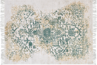 Teppich Viskose beige grün 160 x 230 cm orientalisches Muster Kurzflor BOYALI