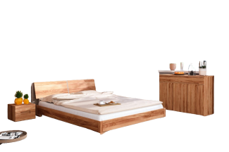 Bett Bento 16 aus Kernbuche massiv 160x200 cm mit Holzkopfteil und Holzbeinen