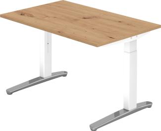 bümö® Design Schreibtisch XB-Serie höhenverstellbar, Tischplatte 120 x 80 cm in Asteiche, Gestell in weiß/alu poliert