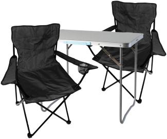 3-teiliges Campingmöbel Set Schwarz XL Tisch 80x60x68cm + Anglersessel