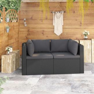 2-teilige Gartensofa-Garnitur aus Polyrattan in Schwarz