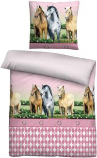 Biberna Linon Bettwäsche Pferde Größe 135x200/80x80 cm rosa