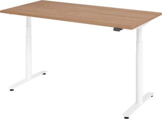 bümö® smarter Schreibtisch Serie-XDLR elektrisch höhenverstellbar mit App-Steuerung 160 x 80 cm in Nussbaum / Weiß