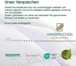 HANSKRUCHEN Daunendecke Premium 4 Sterne - Wäremklasse:Extra Leicht - 200 x 200 cm - 2,50 kg